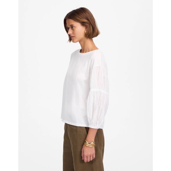 NWT Madewell Puff-Sleeve Drop-Shoulder Knit Top White Size L - Picture 3 of 8